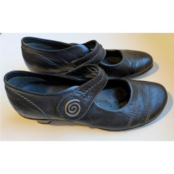 Remonte Dorndorf Black Leather Mary Janes with Kitten Heels & Silver Spirals 39 - Picture 1 of 9